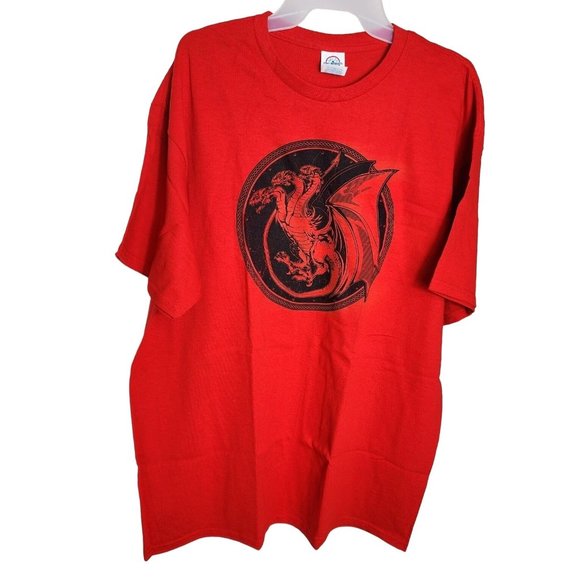 Delta Pro Weight Red XL Crew Neck Short Sleeve Dragon Graphic Cotton Men T-Shirt - Picture 1 of 13